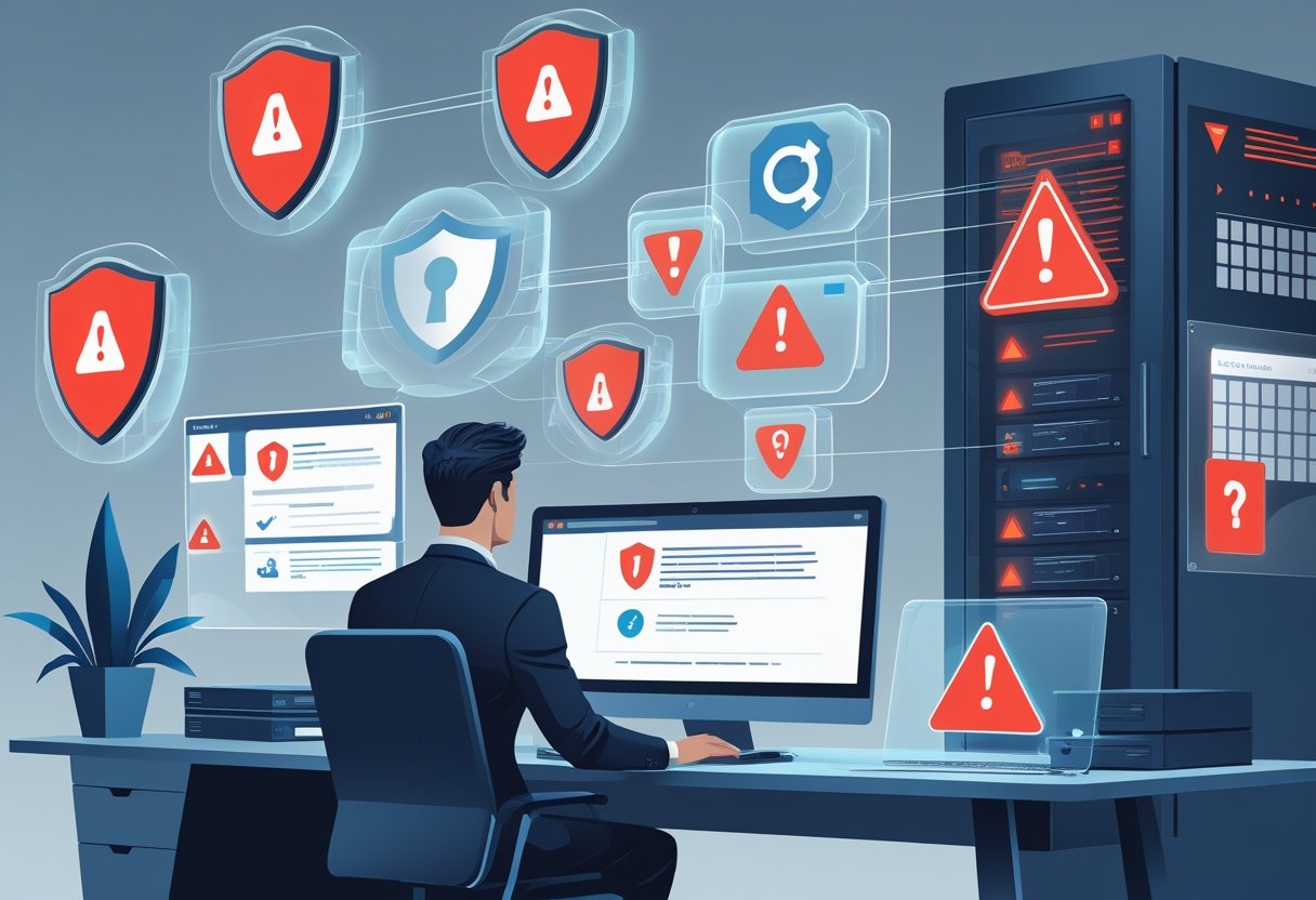 Security alerts and warnings on a business computer system