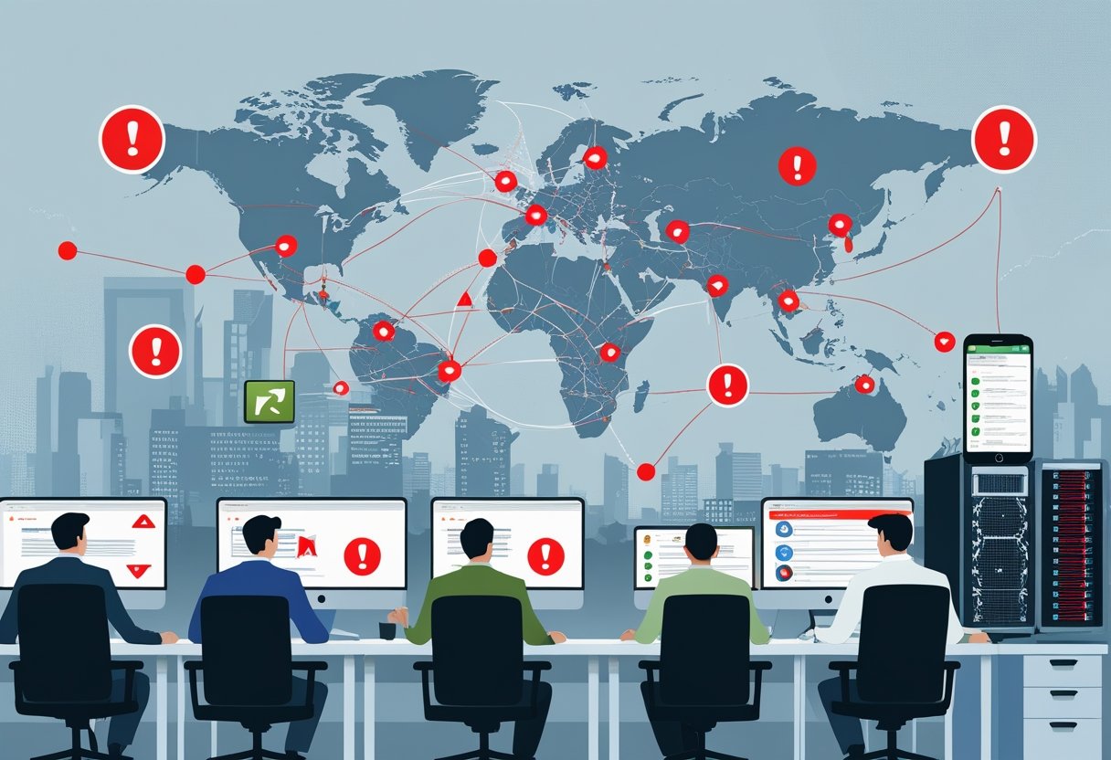 Cybersecurity monitoring team tracking global threats