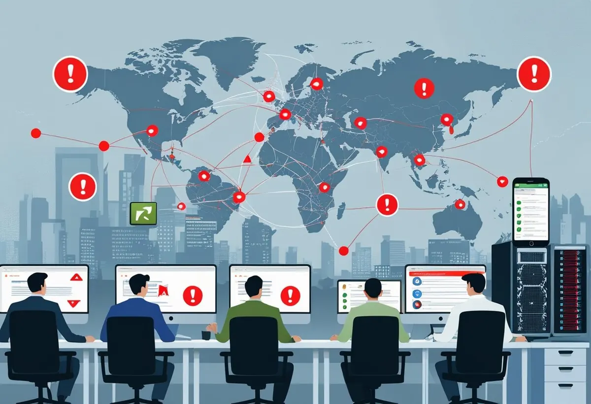 Cybersecurity monitoring team tracking global threats