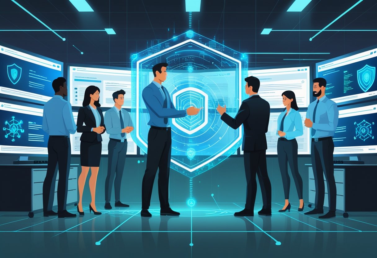 Cybersecurity professionals defending against digital threats