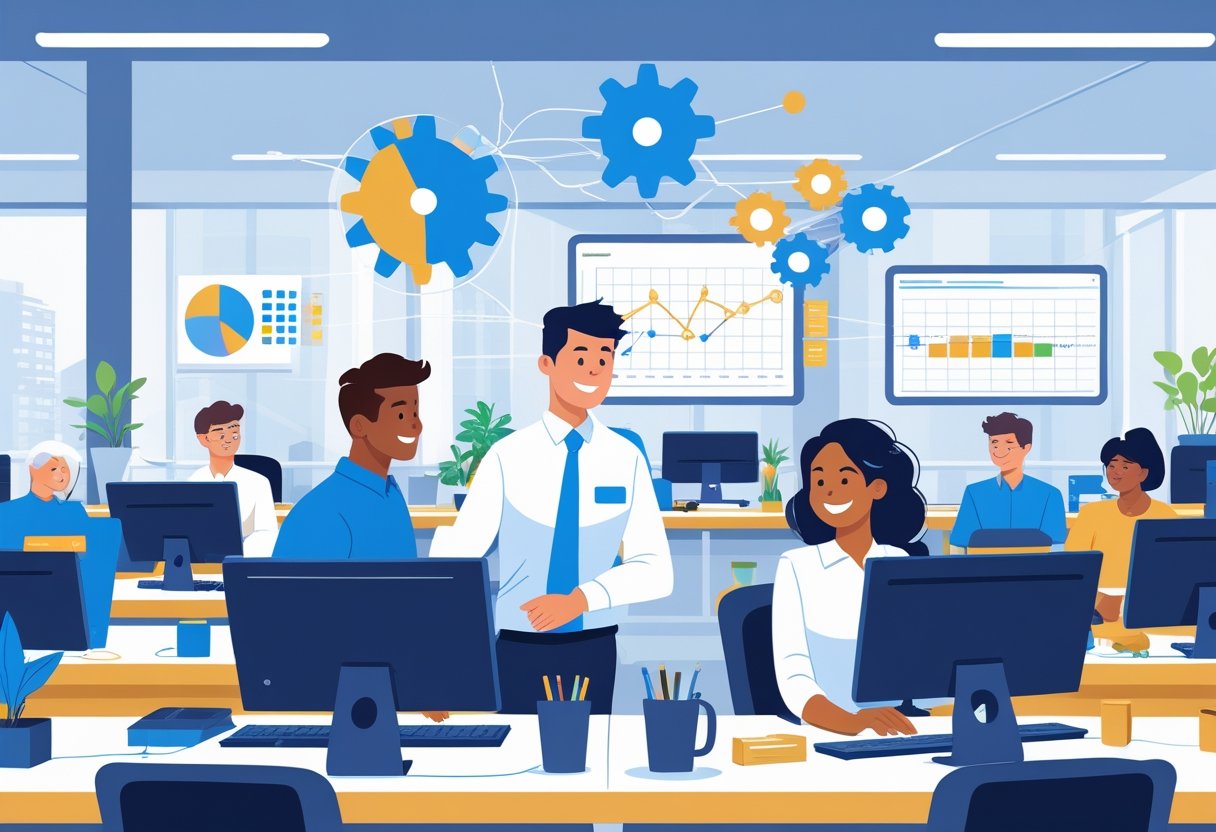 Office team working with managed IT support and monitoring systems