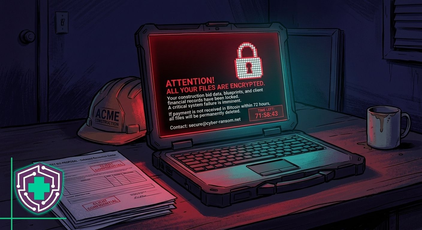 Ransomware threat on a construction business laptop