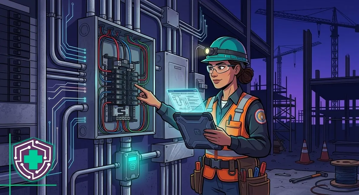 Electrical contractor on a job site with field technology