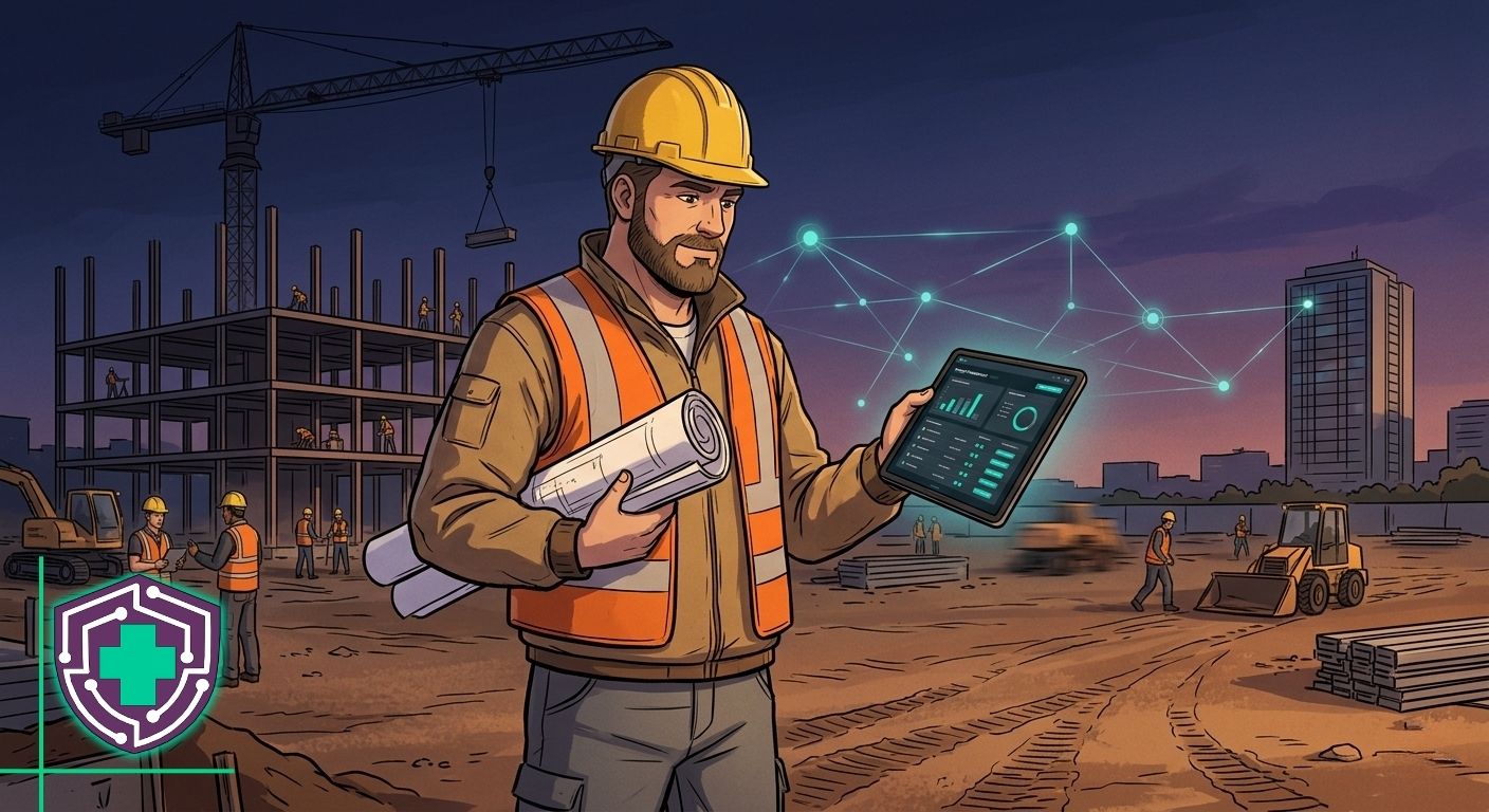 General contractor reviewing project plans on an active job site