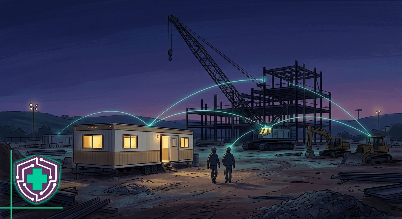 General contractor reviewing plans on an active job site