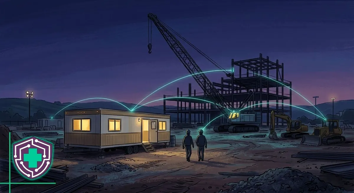 General contractor reviewing plans on an active job site