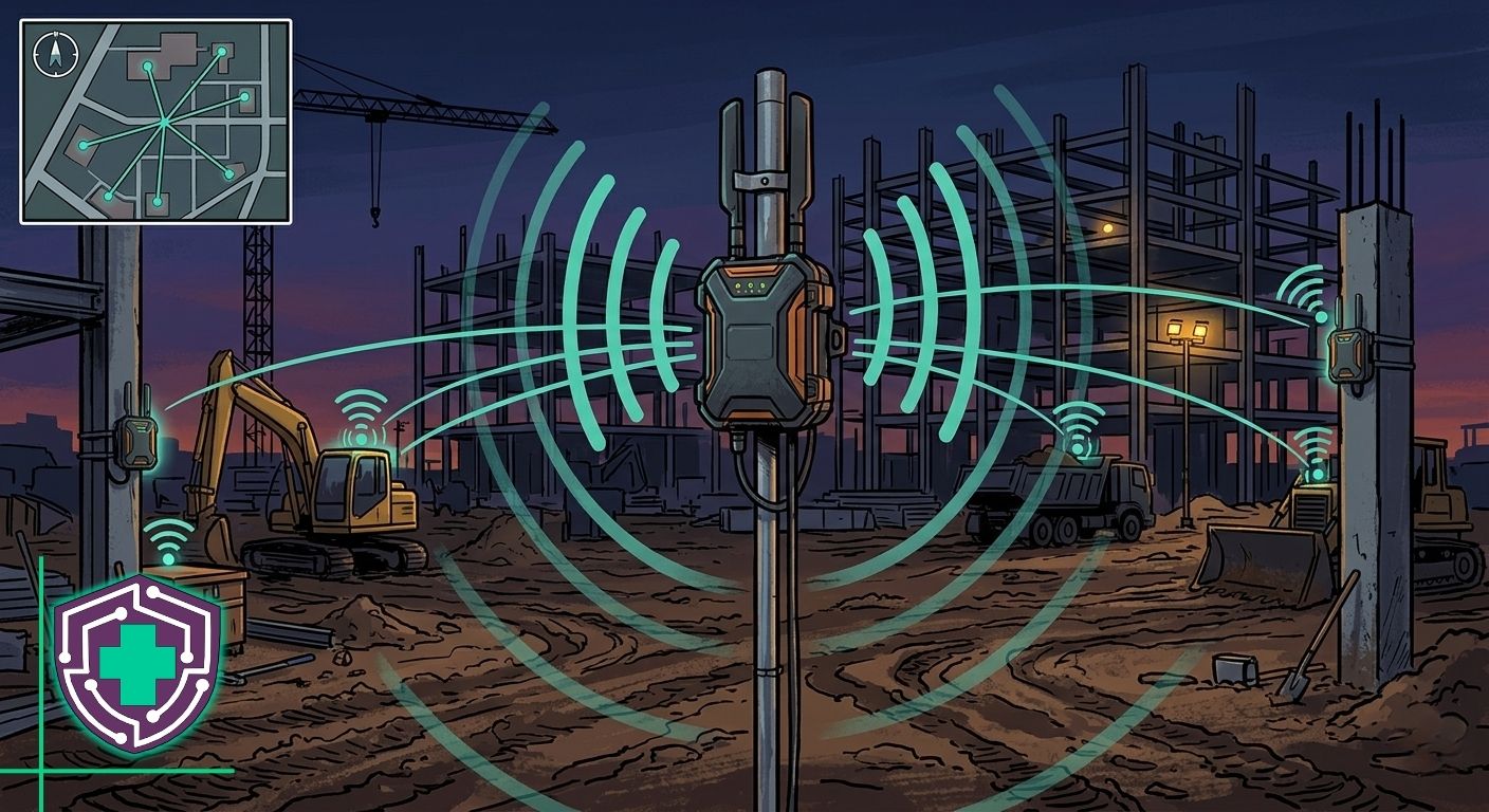 Wireless signal setup at an active construction job site